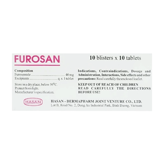 Furosan 40mg Hasan 10 vỉ x 10 viên Furosan 40mg Hasan 10 vỉ x 10 viên
