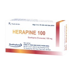Herapine 100 Herabiopharm 3 vỉ x 10 viên (Quetiapine)