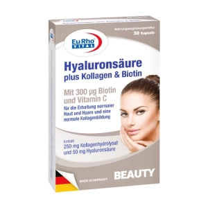 Hyaluronsaure Plus Kollagen Biotin EuRho Vital 2 vỉ x 15 viên - Hỗ trợ giúp tóc, móng chắc khỏe