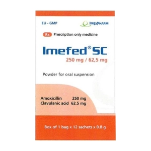 Imefed SC 250mg/62.5mg Imexpharm 12 gói x 0.8g (Amoxicillin + Acid Clavulanic)