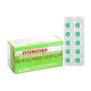 Interginko Tablet 80mg Korea Arlico Pharm 10 vỉ x 10 viên (Ginkgo biloba)