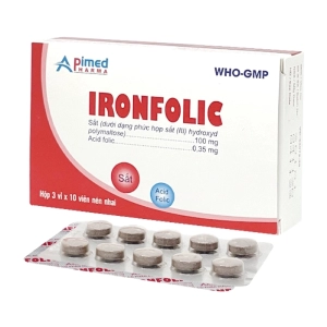 Ironfolic Apimed 3 vỉ x 10 viên (Sắt (II) Fumarat/Acid Folic)