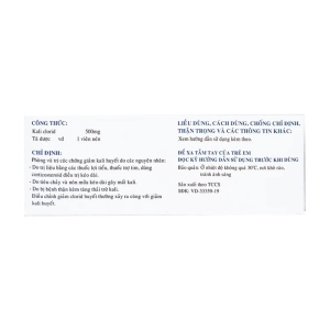 Kali Clorid 500mg Nadyphar 10 vỉ x 10 viên (Kali clorid)