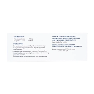 Kali Clorid 500mg Nadyphar 10 vỉ x 10 viên (Kali clorid)