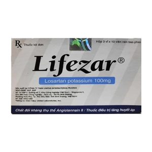 Lifezar 100mg United International Pharma 3 vỉ x 10 viên (Losartan Kali)