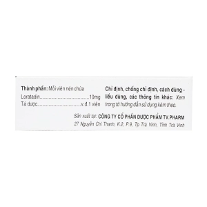 Loratadine 10mg TV.Pharm 3 vỉ x 10 viên (Loratadin)