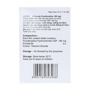 Loxcip 180mg Aurochem 10 vỉ x 10 viên (Fexofenadine)