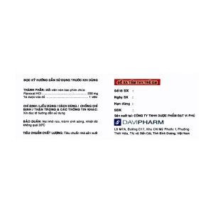 Manduka 200mg Davipharm 6 vỉ x 10 viên Manduka 200mg Davipharm 6 vỉ x 10 viên