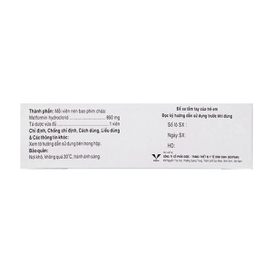 Mefomid 850 Bidiphar 3 vỉ x 10 viên (Metformin hydroclorid)