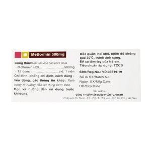 Metformin 500mg TV.Pharm 10 vỉ x 10 viên (Metformin)