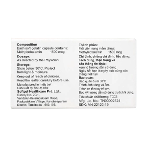 Methylcobalamin Capsules 1500mcg Softgel Healthcare 3 vỉ x 10 viên (Methylcobalamin)