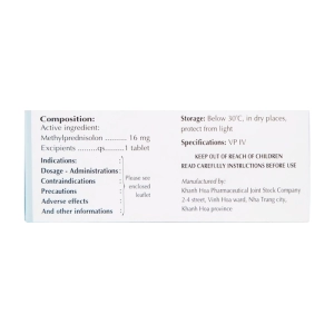 Methylprednisolon 16 Khapharco 10 vỉ x 10 viên Methylprednisolon 16 Khapharco 10 vỉ x 10 viên