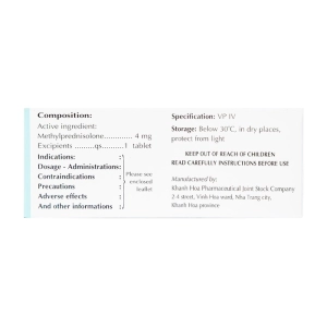 Methylprednisolon 4 Khapharco 10 vỉ x 10 viên Methylprednisolon 4 Khapharco 10 vỉ x 10 viên