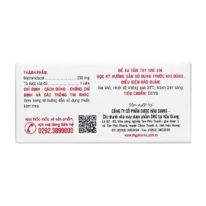 Metronidazol 250 DHG Pharma 10 vỉ x 10 viên Metronidazol 250 DHG Pharma 10 vỉ x 10 viên