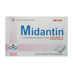 Midantin 500/62.5 Minh Dân 2 vỉ x 7 viên (Amoxicillin + Acid clavulanic)