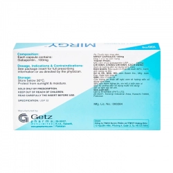 Mirgy 100mg Getz 1 vỉ x 10 viên - Trị đau thần kinh, động kinh Mirgy 100mg Getz 1 vỉ x 10 viên - Trị đau thần kinh, động kinh