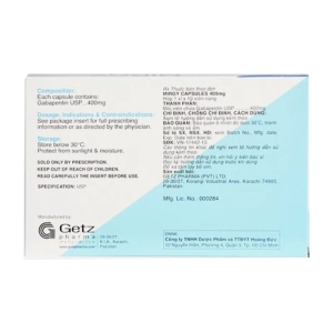 Mirgy 400mg Getz Pharma 1 vỉ x 10 viên (Gabapentin)