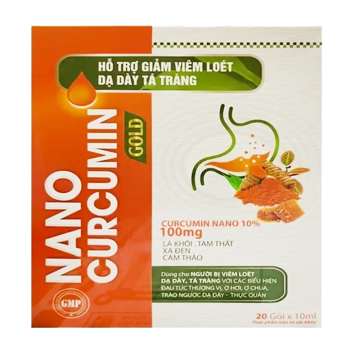 Nano Curcummin Gold 20 gói x 10ml - Hỗ trợ giảm viêm loét dạ dày, tá tràng