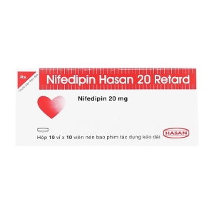 Nifedipine Hasan 20 Retard 10 vỉ x 10 viên Nifedipine Hasan 20 Retard 10 vỉ x 10 viên