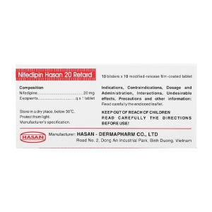 Nifedipine Hasan 20 Retard 10 vỉ x 10 viên Nifedipine Hasan 20 Retard 10 vỉ x 10 viên