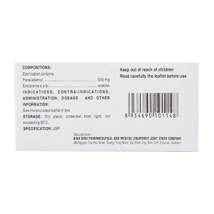 Paracetamol 500mg Bidiphar 10 vỉ x 10 viên (Paracetamol)