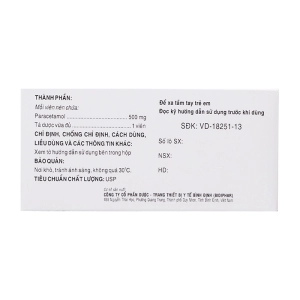 Paracetamol 500mg Bidiphar 10 vỉ x 10 viên (Paracetamol)