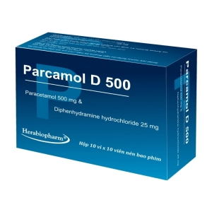Parcamol D 500 Herabiopharm 10 vỉ x 10 viên (Paracetamol + Diphenhydramine hydrochloride)