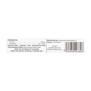 Aciclovir 400mg Pharmedic 3 vỉ x 10 viên