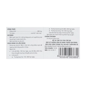 Allopurinol 300mg Pharmedic 10 vỉ x 10 viên