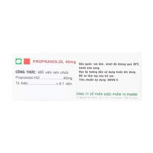Propranolol 40mg TV.Pharm 10 vỉ x 10 viên