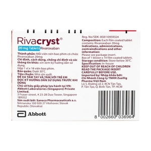 Rivacryst 20mg Abbott 1 vỉ x 14 viên (Rivaroxaban)
