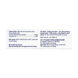 Rotinvast 10 Agimexpharm 3 vỉ x 10 viên (Rosuvastatin)