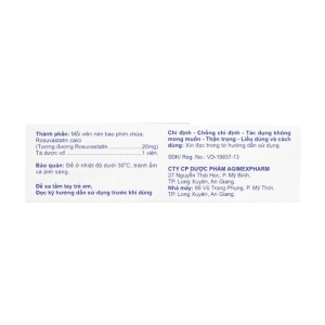 Rotinvast 20 Agimexpharm 3 vỉ x 10 viên (Rosuvastatin)
