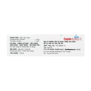SaVi Candesartan 4 Savipharm 3 vỉ x 10 viên (Candesartan cilexetil)