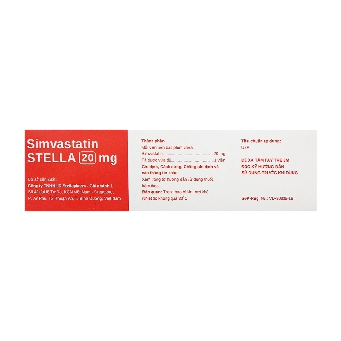 Simvastatin Stella 20mg 3 vỉ x 10 viên Simvastatin Stella 20mg 3 vỉ x 10 viên