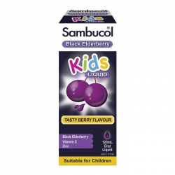 Siro bổ sung Vitamin C + Kẽm cho bé Sambucol Black Elderberry Kids Liquid 120ml