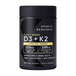 Sports Research Plant-Based D3+K2 chai 160 viên - Hỗ trợ bổ sung Vitamin D3, K2
