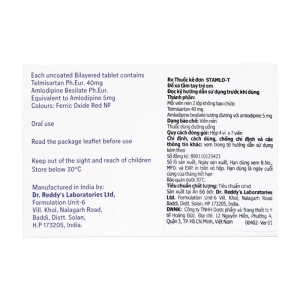 Stamlo-T 40mg/5mg Dr.Reddys 4 vỉ x 7 viên (Telmisartan + Amlodipin)