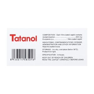 Tatanol 500mg Pymepharco 10 vỉ x 10 viên – Thuốc giảm đau, hạ sốt Tatanol 500mg Pymepharco 10 vỉ x 10 viên – Thuốc giảm đau, hạ sốt