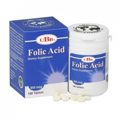 Thực phẩm chức năng UBB FOLIC ACID, Chai 100 viên Thực phẩm chức năng UBB FOLIC ACID, Chai 100 viên