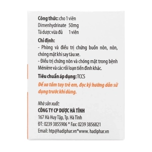 Momvina 50mg Hadiphar 25 vỉ x 4 viên (Dimenhydrinate)