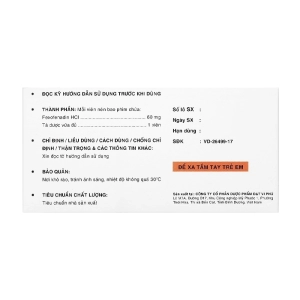 Malag-60 Davipharm 10 vỉ x 10 viên (Fexofenadin)