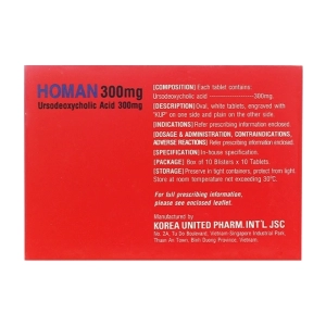 Homan 300mg Korea United Pharm 10 vỉ x 10 viên (Ursodeoxycholic Acid)