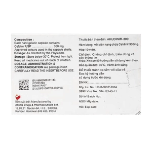 Akudinir-300 Akums 1 vỉ x 10 viên (Cefdinir)