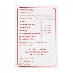 Erythromycin 500mg Khapharco Pharm 10 vỉ x 10 viên