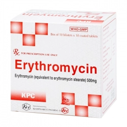 Erythromycin 500mg Khapharco Pharm 10 vỉ x 10 viên