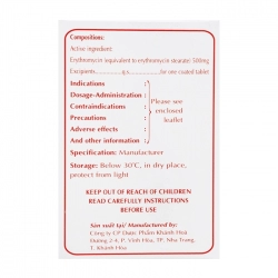 Erythromycin 500mg Khapharco Pharm 10 vỉ x 10 viên