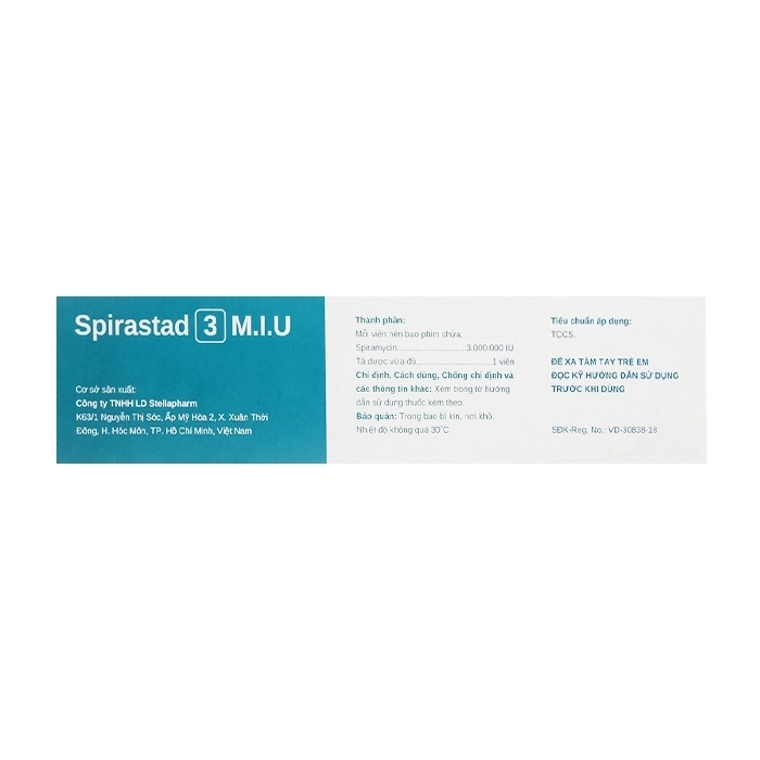 Spirastad 3 M.I.U Stellapharm 2 vỉ x 5 viên Spirastad 3 M.I.U Stellapharm 2 vỉ x 5 viên