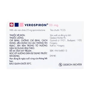Verospiron 25mg Gedeon Richter 1 vỉ x 20 viên (Spironolactone)