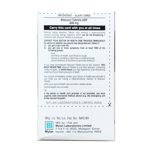 Abacavir Tablets USP 300mg Mylan 60 viên Abacavir Tablets USP 300mg Mylan 60 viên